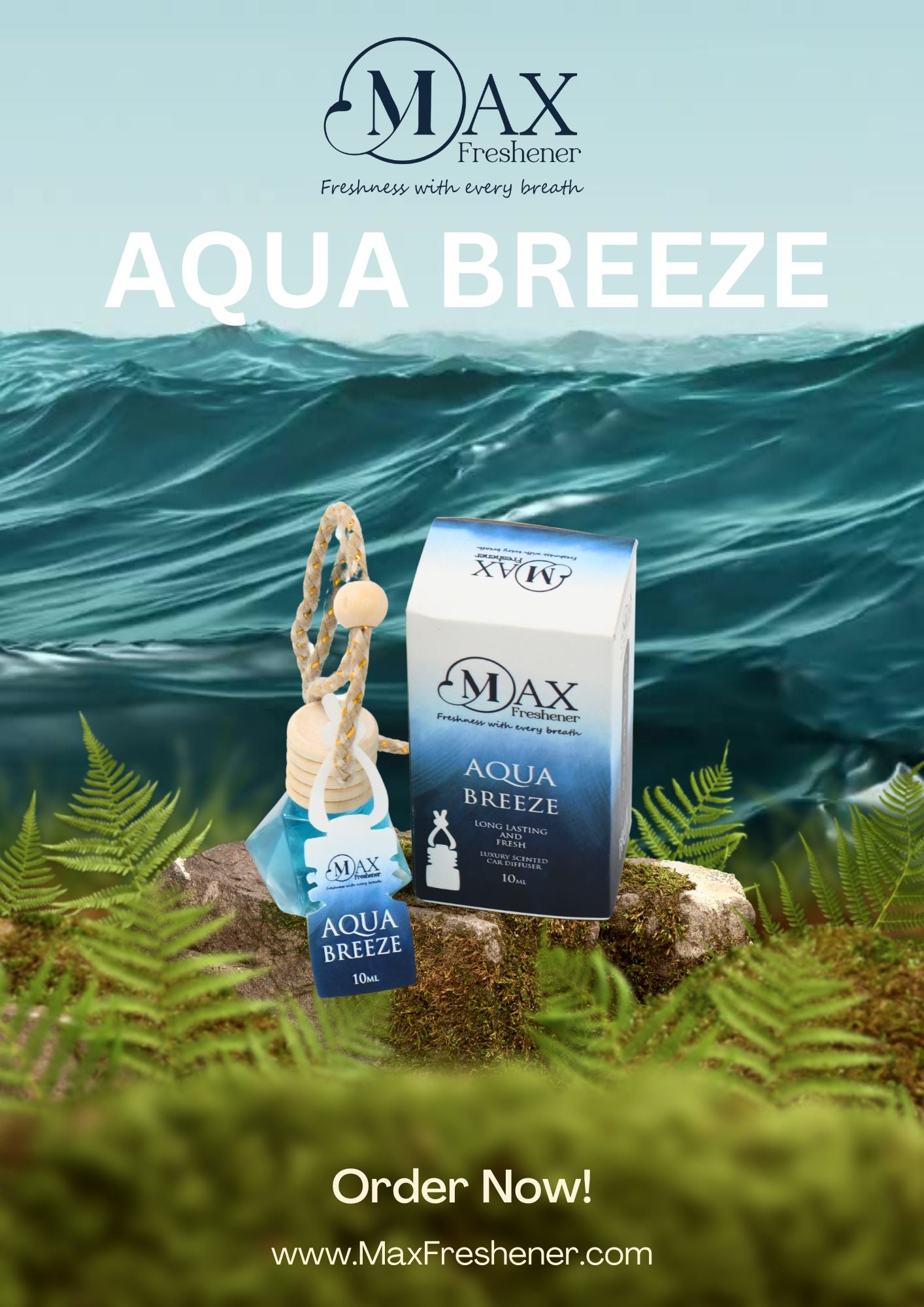 Aqua Breeze Hanging Car Air Freshener | Refreshing Oceanic Scent | Car Accessories