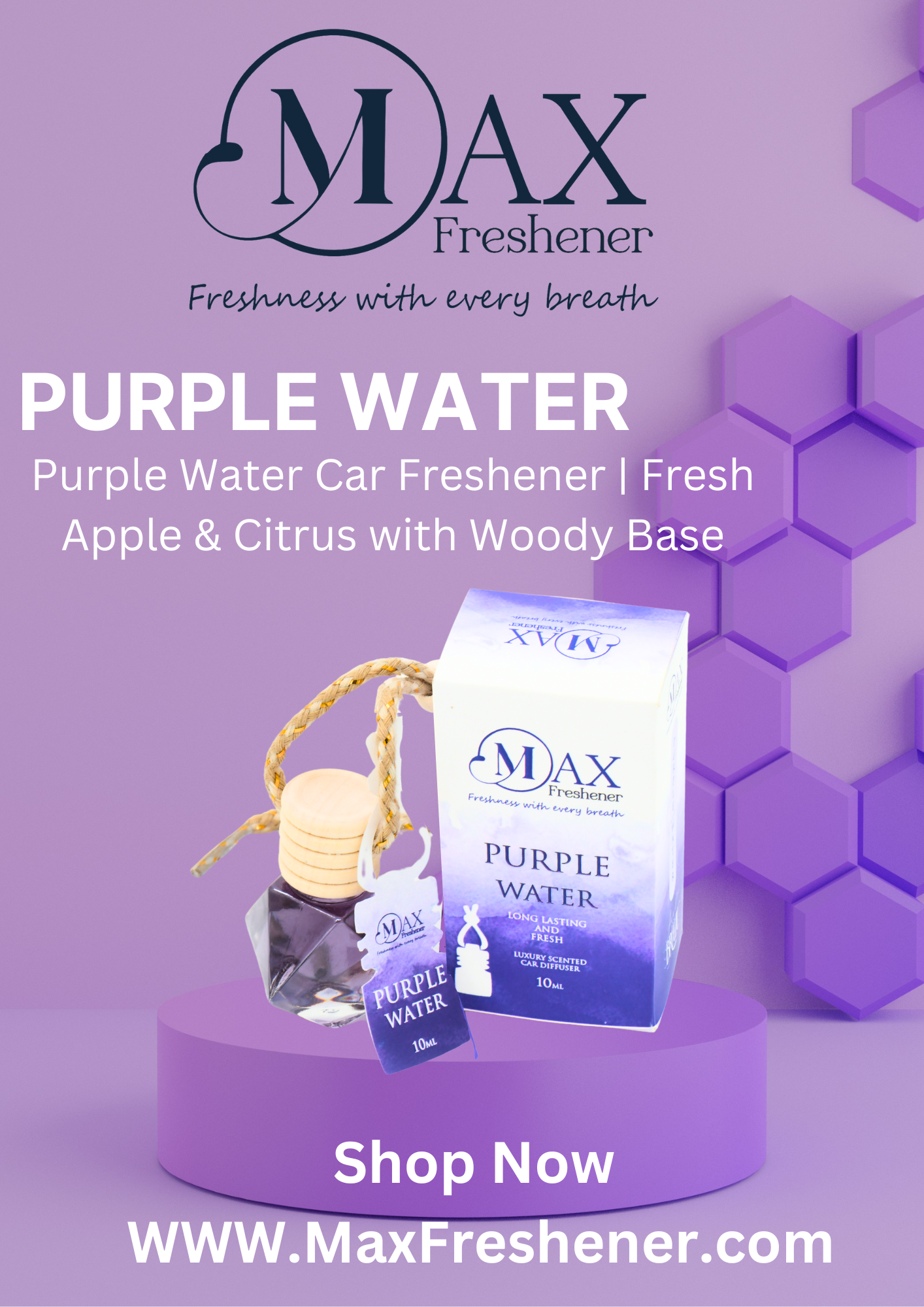 Purple Water Car Freshener | Fresh Apple & Citrus with Woody Base